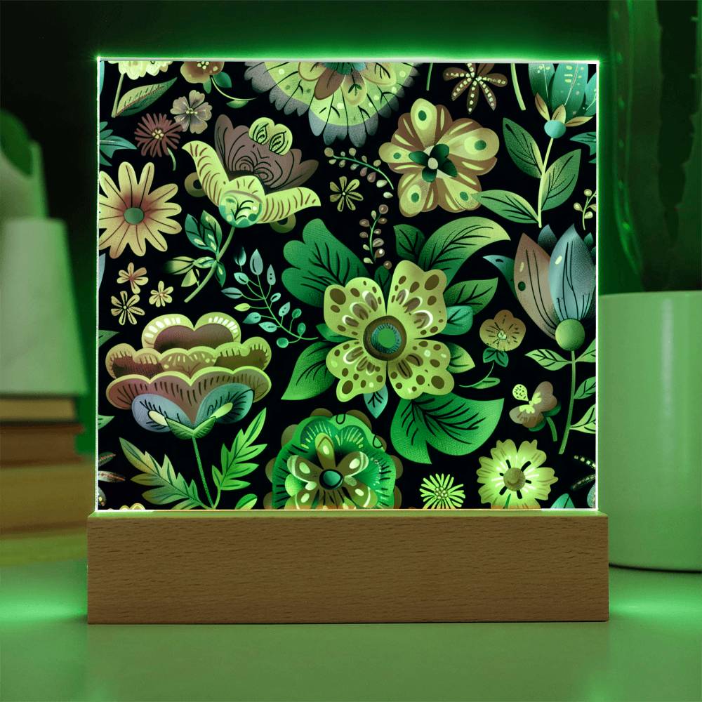 Mexican Floral Fiesta Pattern 068 - Square Acrylic Plaque With LED Base