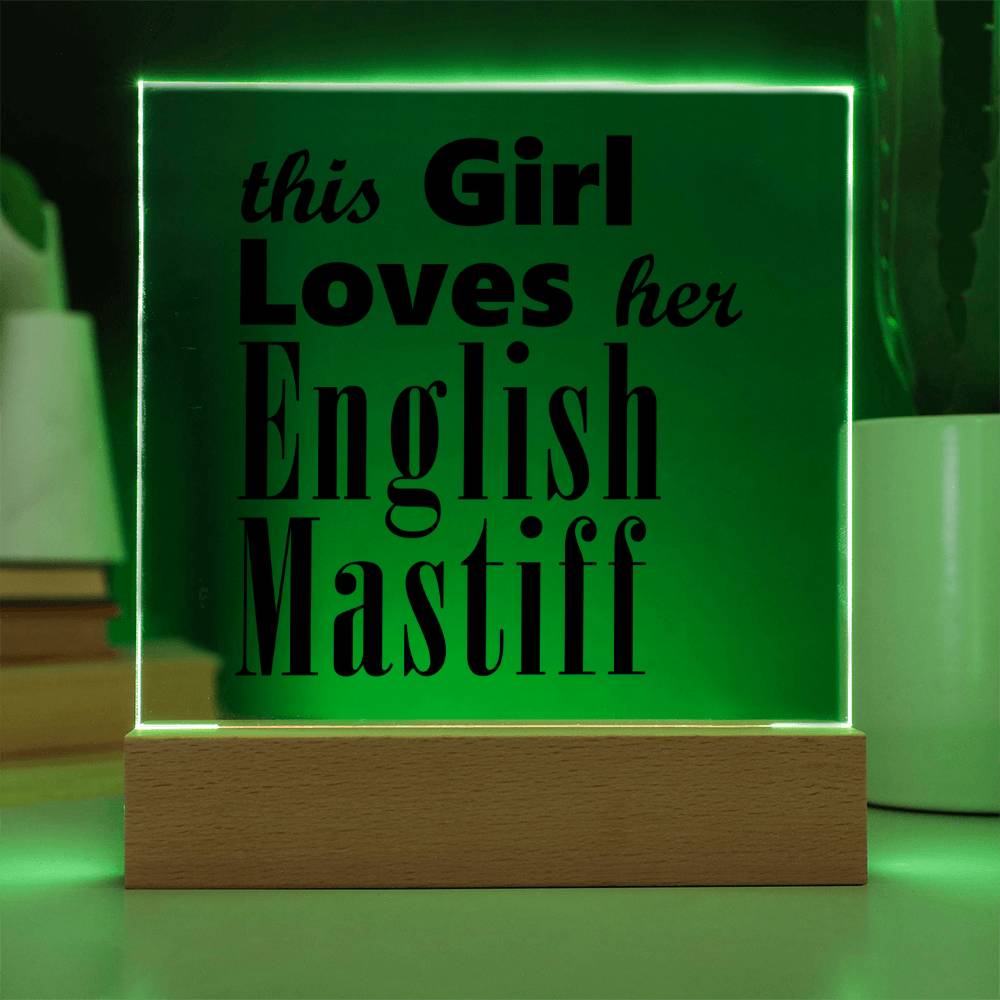 English Mastiff - Square Acrylic Plaque With LED Base