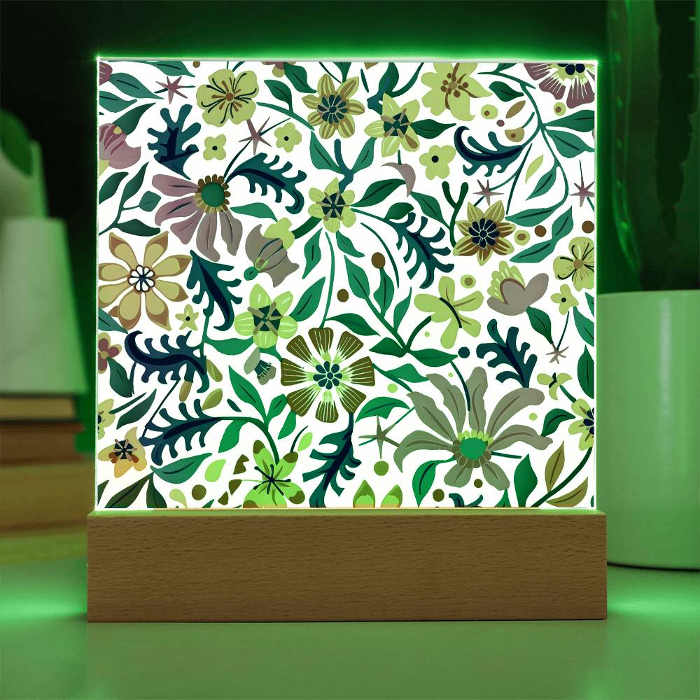 Mexican Floral Fiesta Pattern 003 - Square Acrylic Plaque With LED Base