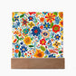 Mexican Floral Fiesta Pattern 072 - Square Acrylic Plaque With LED Base