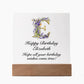 Happy Birthday Elizabeth (Lavender Flowers) - Square Acrylic Plaque With LED Base