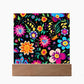 Mexican Floral Fiesta Pattern 034 - Square Acrylic Plaque With LED Base