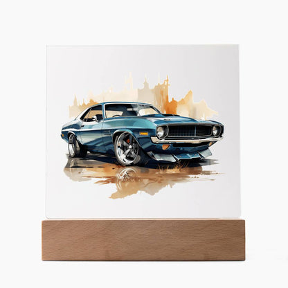 Muscle Car 03 - Square Acrylic Plaque With LED Base