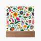 Mexican Floral Fiesta Pattern 015 - Square Acrylic Plaque With LED Base