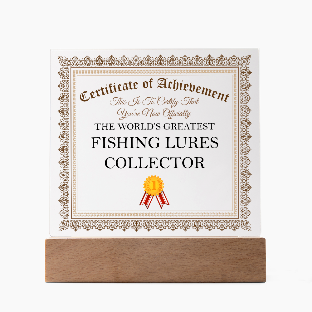 World's Greatest Fishing Lures Collector - Square Acrylic Plaque With LED Lights