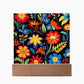 Mexican Floral Fiesta Pattern 035 - Square Acrylic Plaque With LED Base