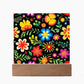 Mexican Floral Fiesta Pattern 032 - Square Acrylic Plaque With LED Base