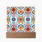 Mexican Floral Fiesta Pattern 070 - Square Acrylic Plaque With LED Base