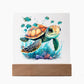 Cute Sea Turtle 001 - Square Acrylic Plaque With LED Base