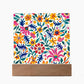 Mexican Floral Fiesta Pattern 003 - Square Acrylic Plaque With LED Base