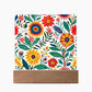 Mexican Floral Fiesta Pattern 023 - Square Acrylic Plaque With LED Base