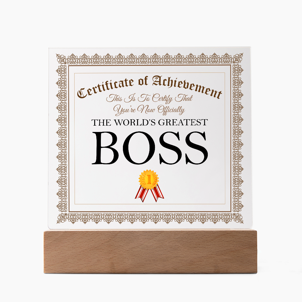 World's Greatest Boss - Square Acrylic Plaque With LED Lights