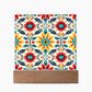 Mexican Floral Fiesta Pattern 041 - Square Acrylic Plaque With LED Base