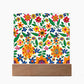 Mexican Floral Fiesta Pattern 007 - Square Acrylic Plaque With LED Base