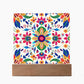 Mexican Floral Fiesta Pattern 069 - Square Acrylic Plaque With LED Base