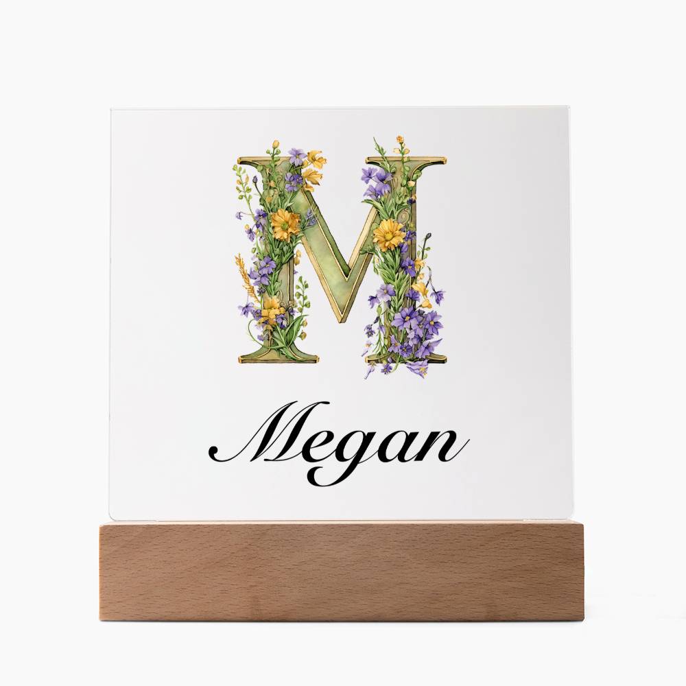 Megan (Lavender Flowers) - Square Acrylic Plaque With LED Base
