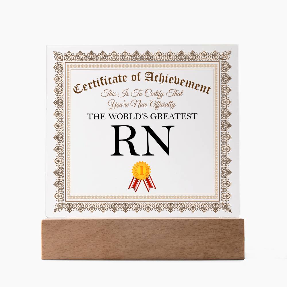 World's Greatest RN - Square Acrylic Plaque With LED Base