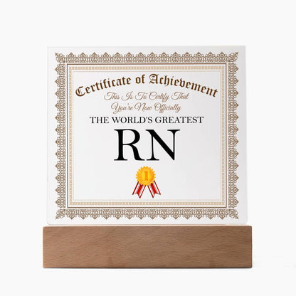 World's Greatest RN - Square Acrylic Plaque With LED Base