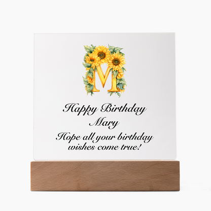 Happy Birthday test - Square Acrylic Plaque With LED Base