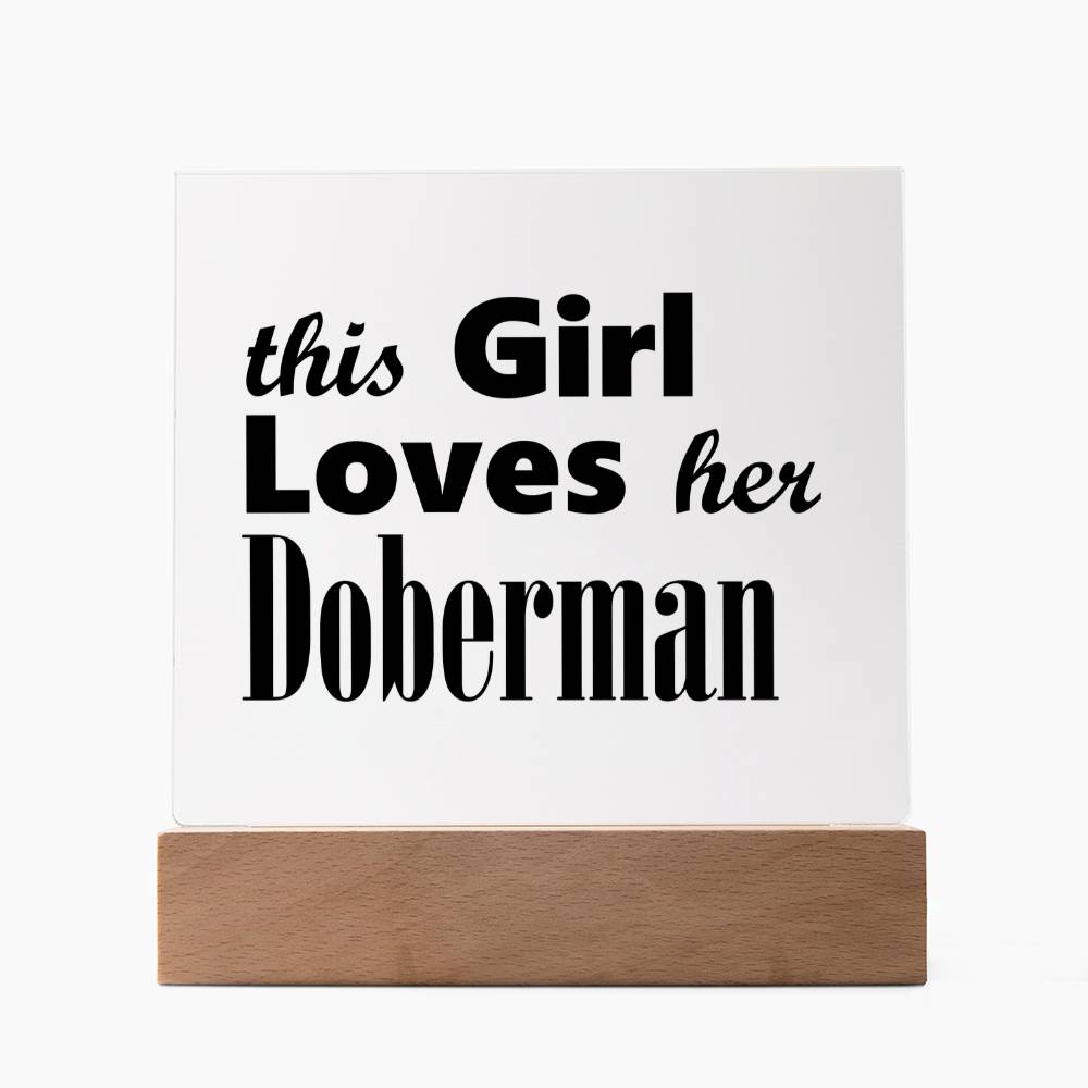 Doberman - Square Acrylic Plaque With LED Base