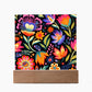 Mexican Floral Fiesta Pattern 052 - Square Acrylic Plaque With LED Base