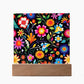 Mexican Floral Fiesta Pattern 028 - Square Acrylic Plaque With LED Base
