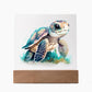 Cute Sea Turtle 014 - Square Acrylic Plaque With LED Base