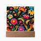 Mexican Floral Fiesta Pattern 033 - Square Acrylic Plaque With LED Base