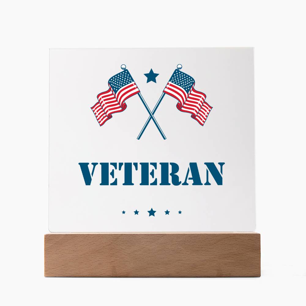 Veteran - Square Acrylic Plaque With LED Base