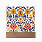 Mexican Floral Fiesta Pattern 043 - Square Acrylic Plaque With LED Base