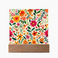 Mexican Floral Fiesta Pattern 004 - Square Acrylic Plaque With LED Base