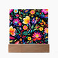 Mexican Floral Fiesta Pattern 031 - Square Acrylic Plaque With LED Base