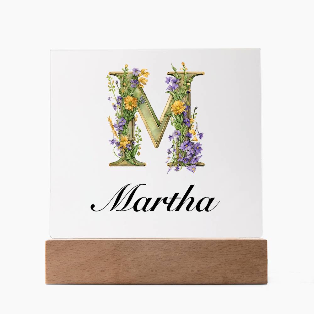 Martha (Lavender Flowers) - Square Acrylic Plaque With LED Base