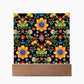 Mexican Floral Fiesta Pattern 066 - Square Acrylic Plaque With LED Base