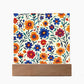 Mexican Floral Fiesta Pattern 001 - Square Acrylic Plaque With LED Base