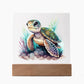 Cute Sea Turtle 015 - Square Acrylic Plaque With LED Base