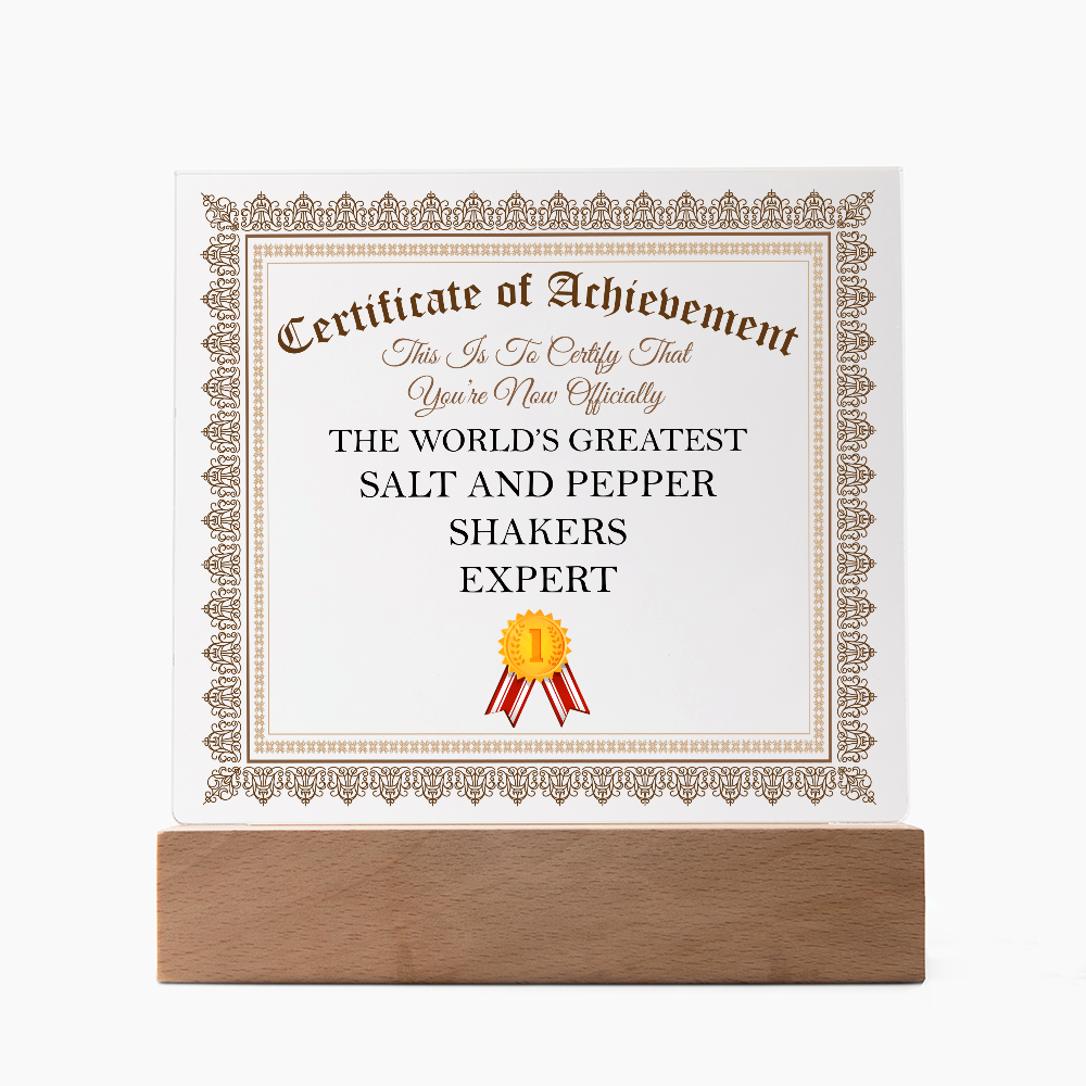 World's Greatest Salt And Pepper Shakers Expert - Square Acrylic Plaque With LED Lights