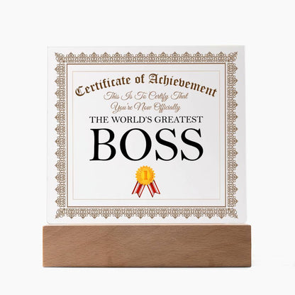 World's Greatest Boss - Square Acrylic Plaque With LED Base