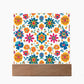 Mexican Floral Fiesta Pattern 025 - Square Acrylic Plaque With LED Base