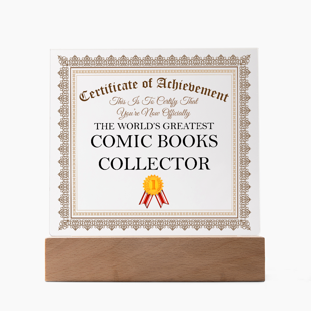 World's Greatest Comic Books Collector - Square Acrylic Plaque With LED Lights
