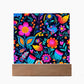 Mexican Floral Fiesta Pattern 049 - Square Acrylic Plaque With LED Base