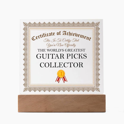 World's Greatest Guitar Picks Collector - Square Acrylic Plaque With LED Base