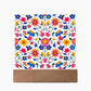 Mexican Floral Fiesta Pattern 020 - Square Acrylic Plaque With LED Base