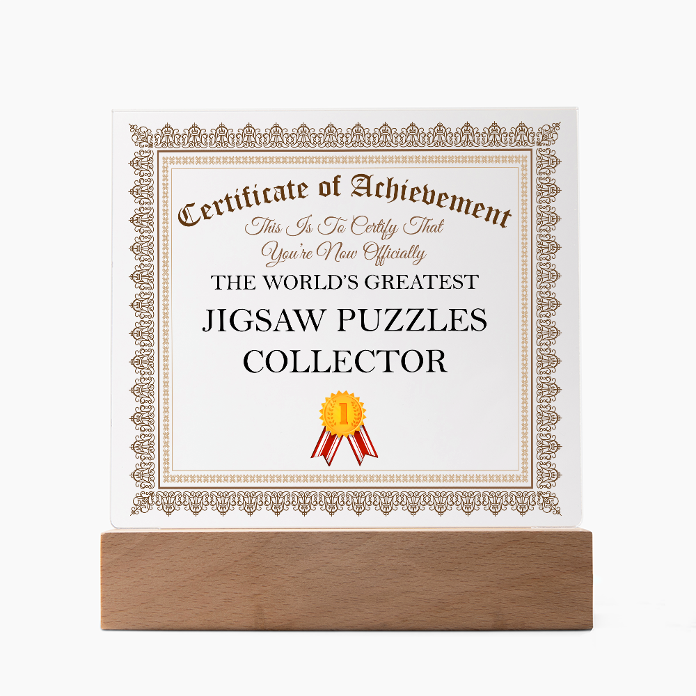 World's Greatest Jigsaw Puzzles Collector - Square Acrylic Plaque With LED Lights