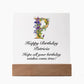 Happy Birthday Patricia (Lavender Flowers) - Square Acrylic Plaque With LED Base
