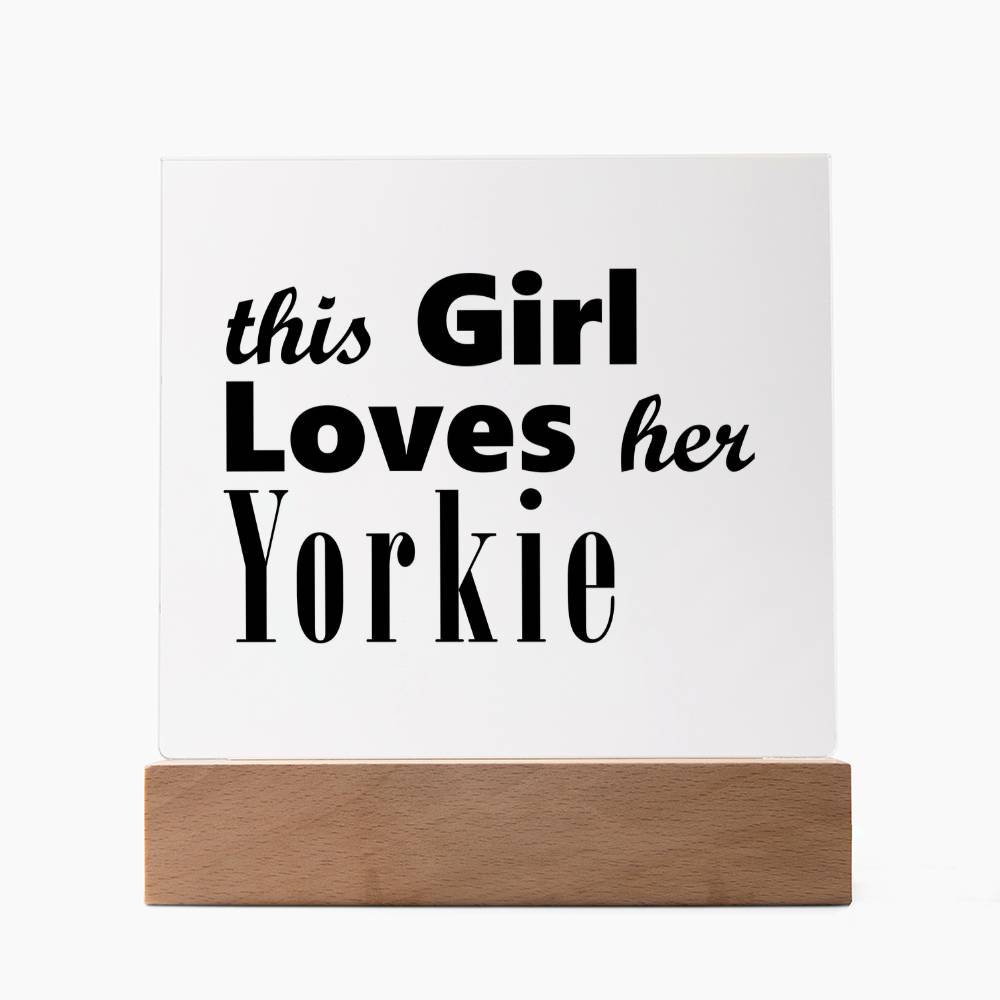 Yorkie - Square Acrylic Plaque With LED Base