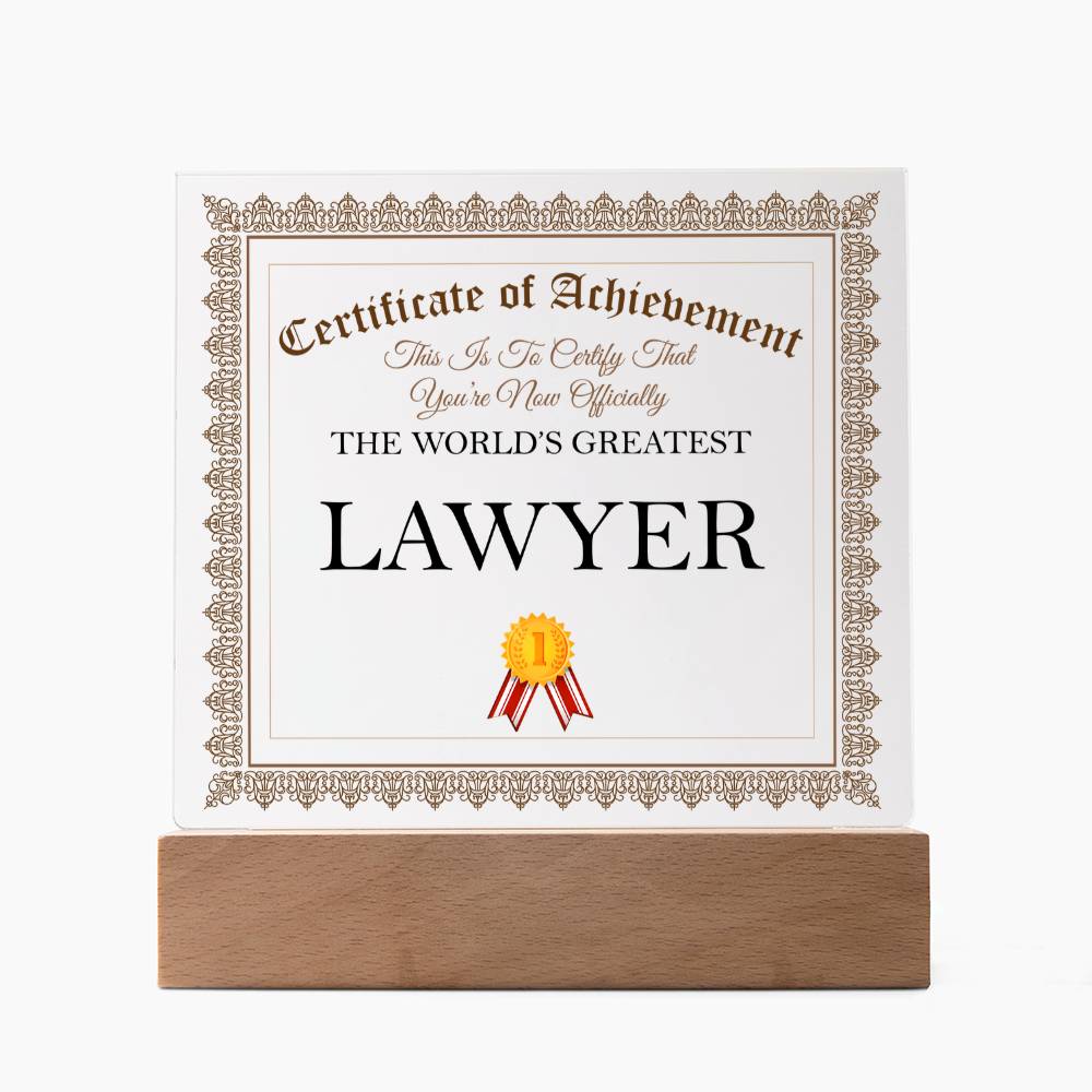 World's Greatest Lawyer - Square Acrylic Plaque With LED Base