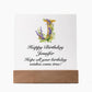 Happy Birthday Jennifer (Lavender Flowers) - Square Acrylic Plaque With LED Base