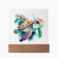Cute Sea Turtle 011 - Square Acrylic Plaque With LED Base