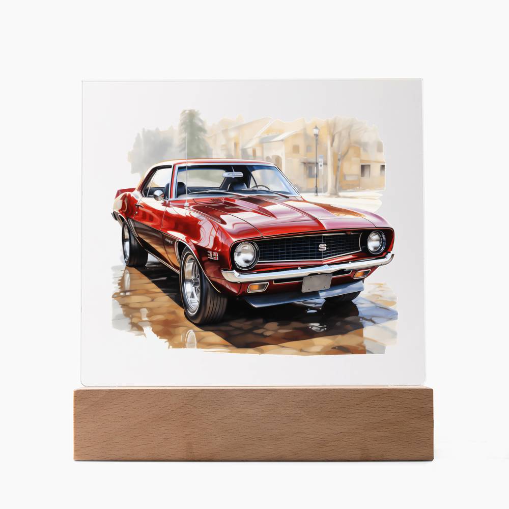 Muscle Car 04 - Square Acrylic Plaque With LED Base